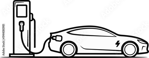 Electric car charging at a station