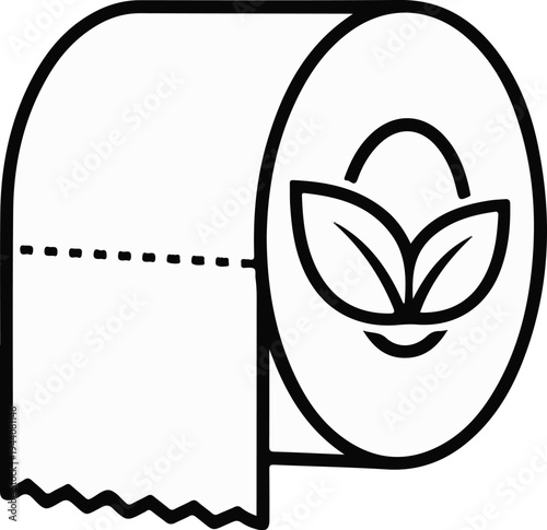 A roll of toilet paper with a leaf emblem indicating environmental friendliness