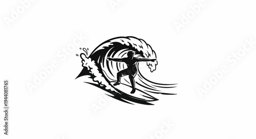 Silhouette of a surfer riding a large wave