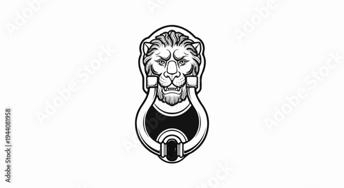 Fierce lion head door knocker illustration, bold graphic design