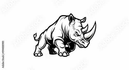 Fierce rhinoceros illustration, low angle, facing forward with aggressive stance