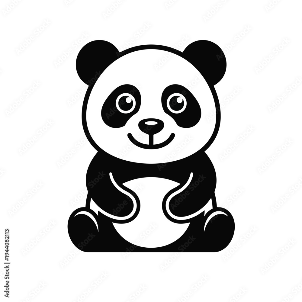 Fototapeta premium Cute baby panda cartoon character smiling with bamboo in a fun vector illustration design
