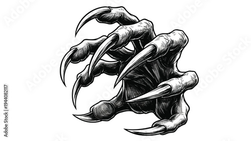 Mysterious dark creature with claws emerging from shadowy abyss Vector