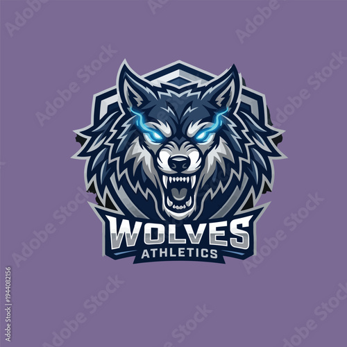 Powerful wolf head mascot and wild animal predator vector illustration featuring a fierce beast design for nature-inspired tattoos or symbolic cartoon art