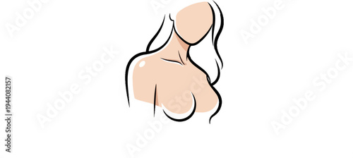 Stylized illustration of a bare female torso and shoulders with flowing hair