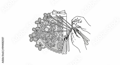 Delicate lacework creation using bobbins and threads by skilled hands