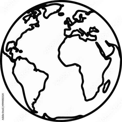 Stylized line art of the planet Earth showing continents and oceans