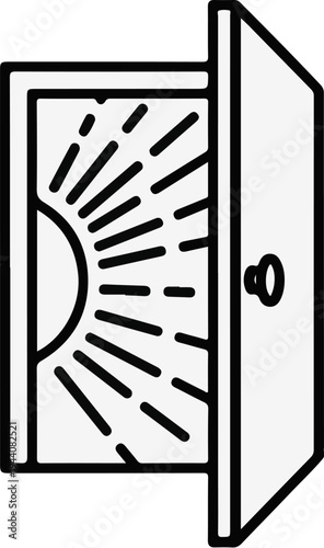 Open door reveals sunburst, symbolizing new beginnings and hope