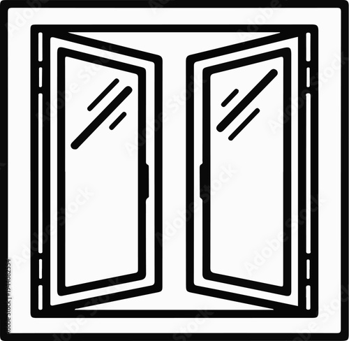 Open double pane window with clean lines and reflections