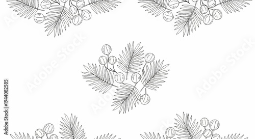 Delicate line drawing of berry sprigs and fronds creates a repeating pattern