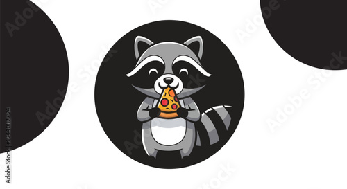 Cartoon raccoon eating pizza slice