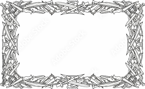 Ornate border composed of intricately arranged swords and daggers