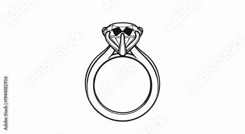 Detailed black and white sketch of a large, brilliant-cut gemstone engagement ring