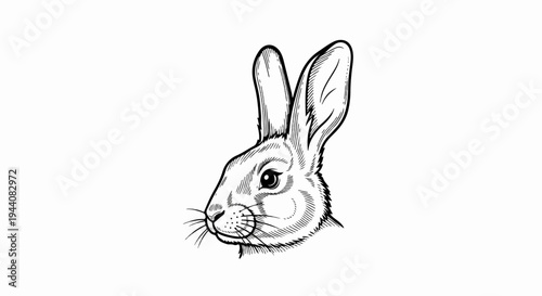 Detailed black and white sketch of a rabbit's head with long ears and whiskers