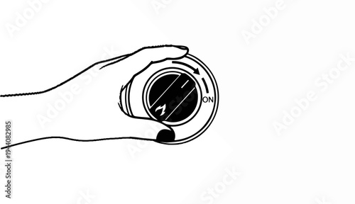 Hand turning a dial with flame symbol to the "ON" position