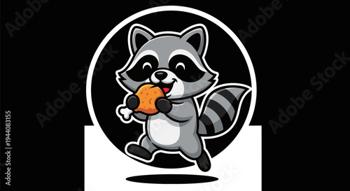 Cartoon raccoon eating fried chicken