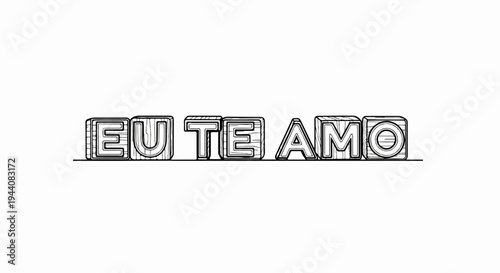Wooden letter blocks spell out "EU TE AMO" against a white background