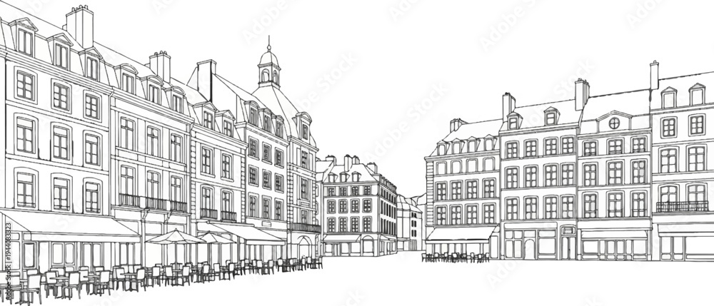 Obraz premium Historic European square with ornate buildings, outdoor cafes, and rooftops