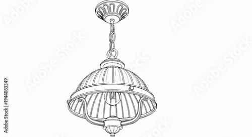 Ornate pendant light fixture with ribbed glass shade and decorative chain
