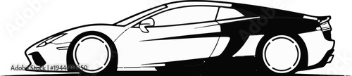 Sleek, black and white vector illustration of a sporty two-door coupe