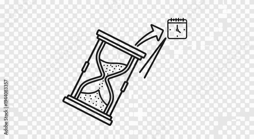 Hourglass emptying into a calendar with a clock