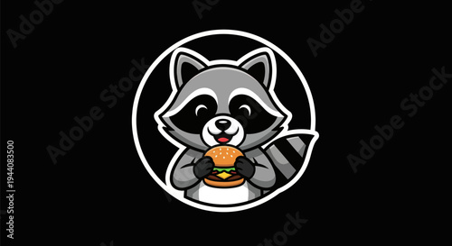 Cartoon raccoon holding burger illustration