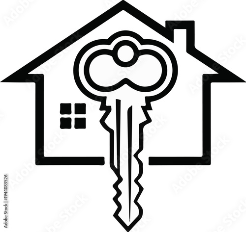 Stylized outline of a house with a key superimposed, representing home ownership