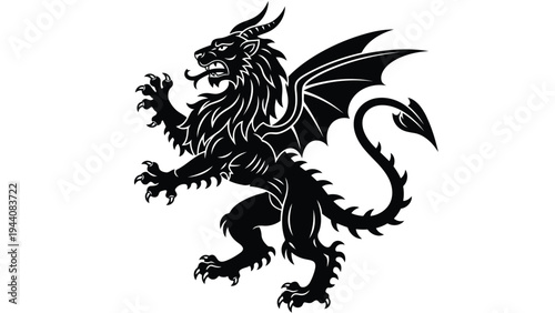 Mythical dragon-like lion heraldic creature in black and white Vector