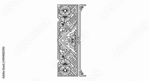 Intricate black and white decorative border with floral and geometric elements