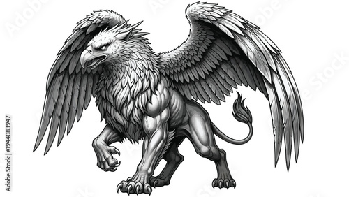 Mythical griffin with majestic wings and fierce gaze poised for flight Vector