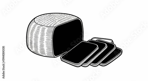Stylized black and white illustration of a loaf of bread with several slices