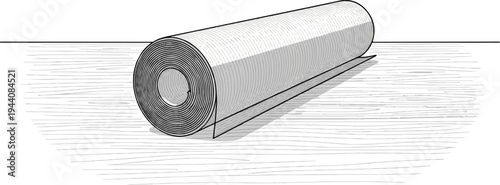 Rolled material with patterned surface resting on a textured wooden surface