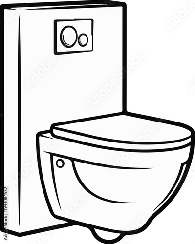 Line drawing of a modern wall-mounted toilet with a concealed cistern