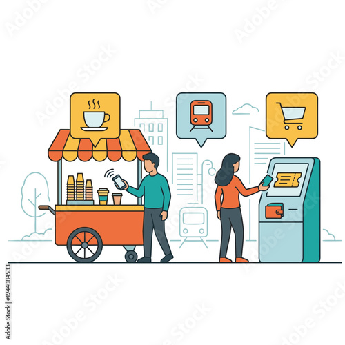 Mobile Wallet and Mobile Payment Illustration Design