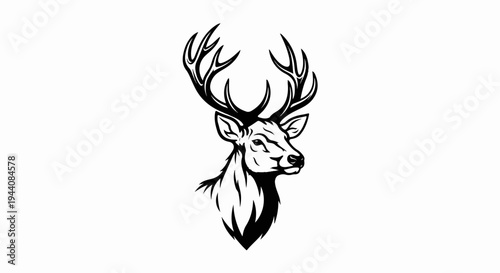 Stylized black and white stag head with prominent antlers