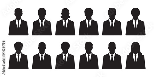Business people vector collection, black and white silhouettes of professional men and women