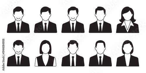 Various business avatar icons showing diverse people in suits and professional attire for profile pictures