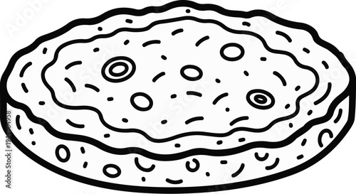 A whimsical hand-drawn pizza with wavy crust and scattered toppings