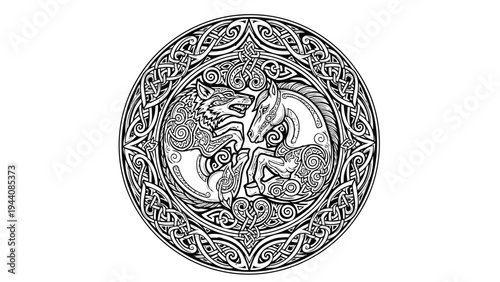 Intricate ancient seal depicting mythical symbols and geometric patterns Vector