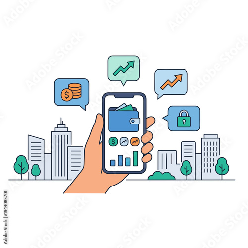 Mobile Wallet and Mobile Payment Illustration Design