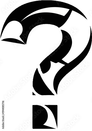 Abstract black and white graphic question mark symbol with stylized elements