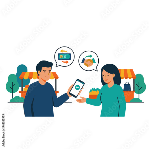 Mobile Wallet and Mobile Payment Illustration Design