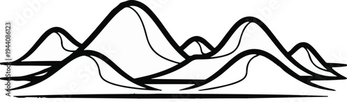 Abstract black and white layered mountain range with flowing lines