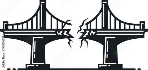 Broken suspension bridge cracked damaged