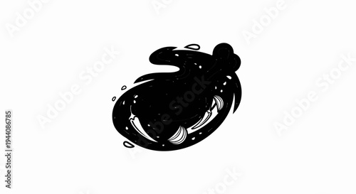 Abstract black blob with sharp teeth and glowing dots
