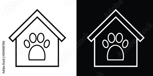Dog shelter icon, black dog house icon vector