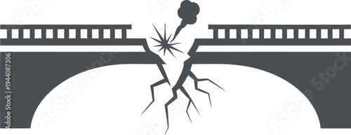 Gray bridge with explosion and cracks white