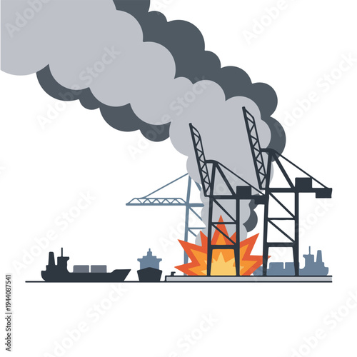 vector flat a damaged port burned by a missile attack 10