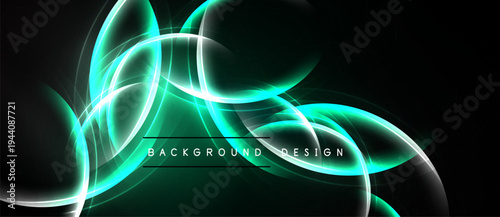 Abstract luminous curves, vibrant teal glows, dark backdrop. Modern design element, dynamic energy, sleek presentation.
