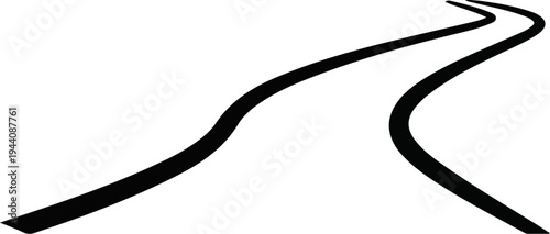 A winding black road curves into the distance against a white background